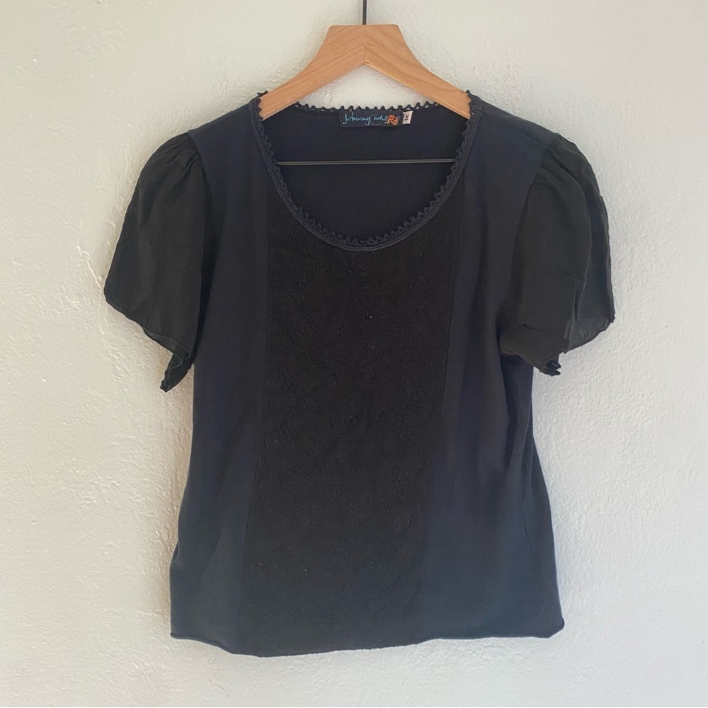 Johnny Was Elegant Navy Blue &‎ Black Blouse